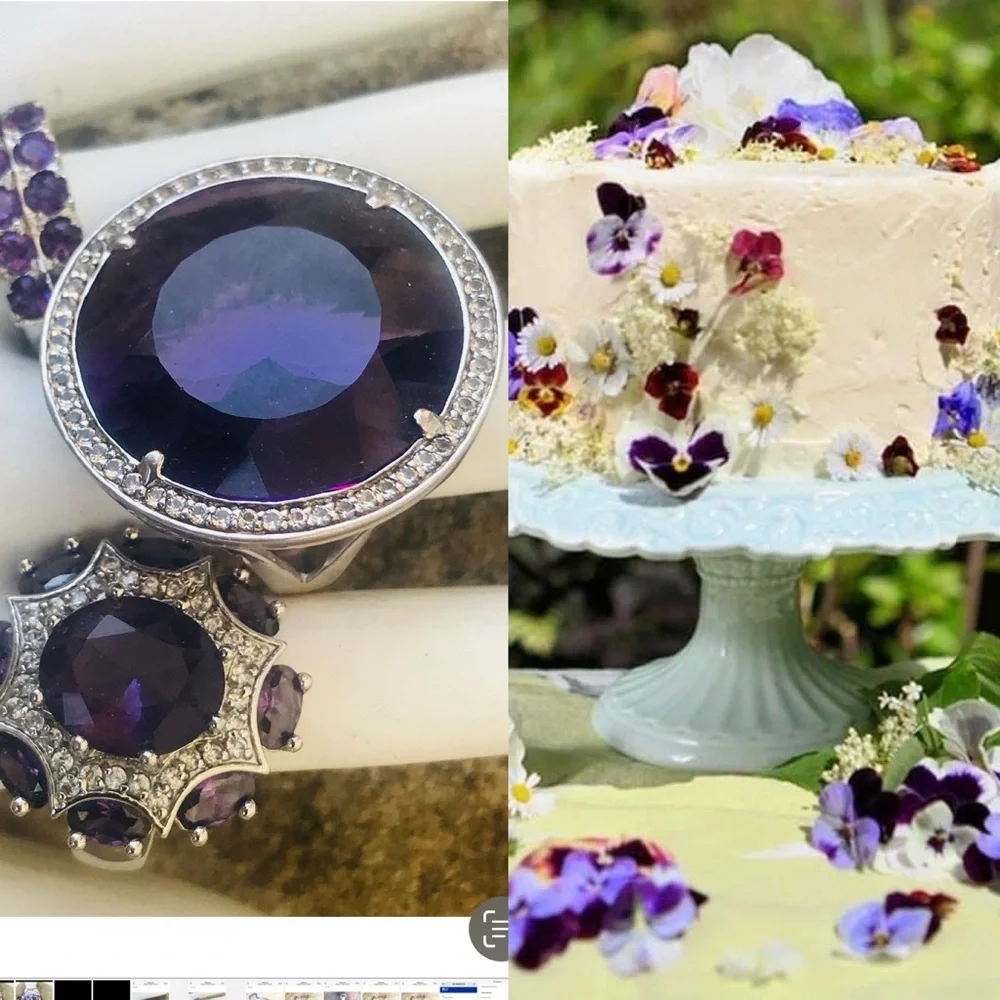 Vintage Pair  Silver 925 Amethyst & Clear Topaz Cocktail Ring both SZ 10 - Picture 12 of 14